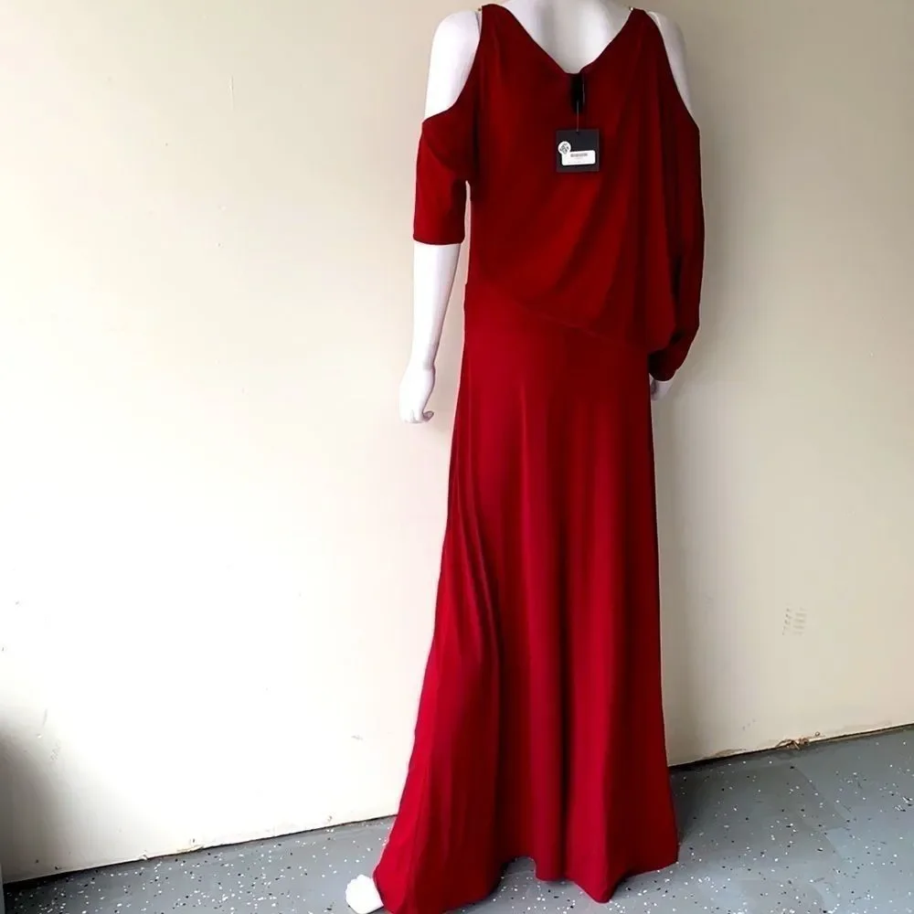 NWT Unaluna Abbey Long Wine Cold Shoulder Maxi XS - Picture 3 of 8